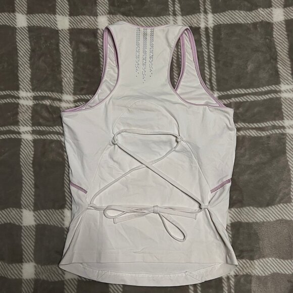 Adidas White Athletic Tank w/ Purple Trim & Lace-Up Back – Sporty & Stylish - Picture 3 of 5